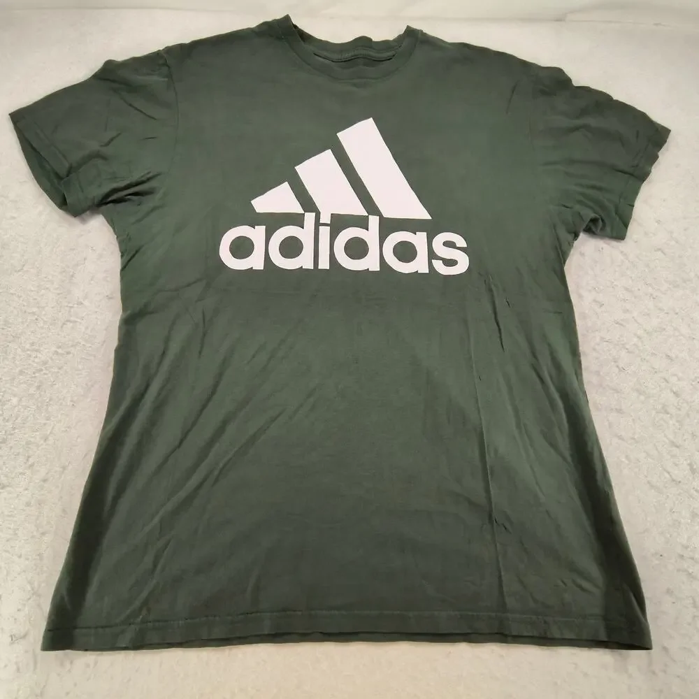 Adidas Casual Crew Neck Short Sleeve T Shirt Mens Size Large L Green White